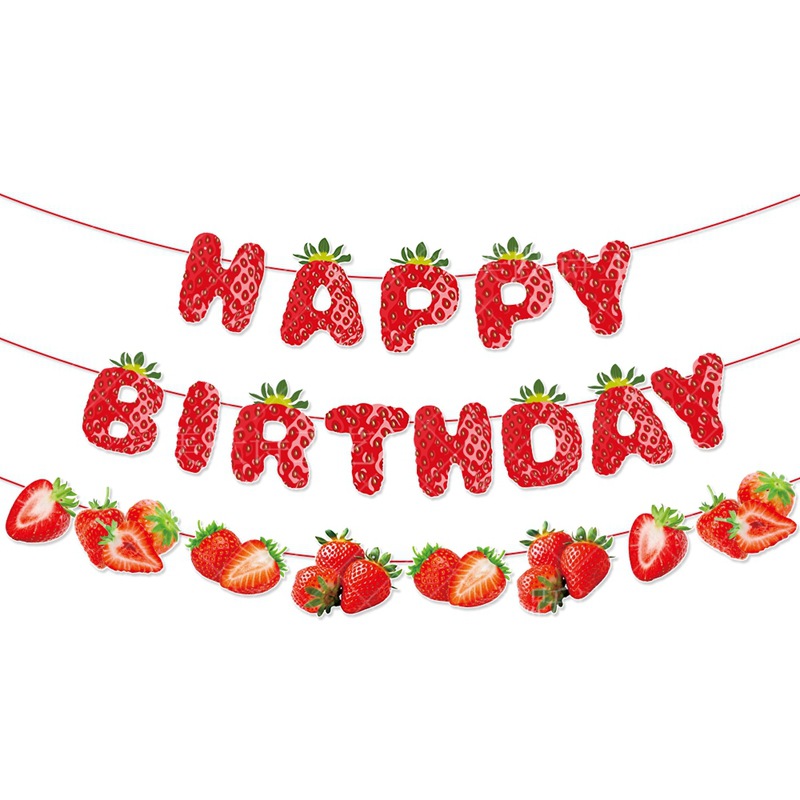 Nuevos productos transfronterizos con tema de fresa pancarta de decoración de cumpleaños fresa tira bandera tira flores de decoración de cumpleaños suministros