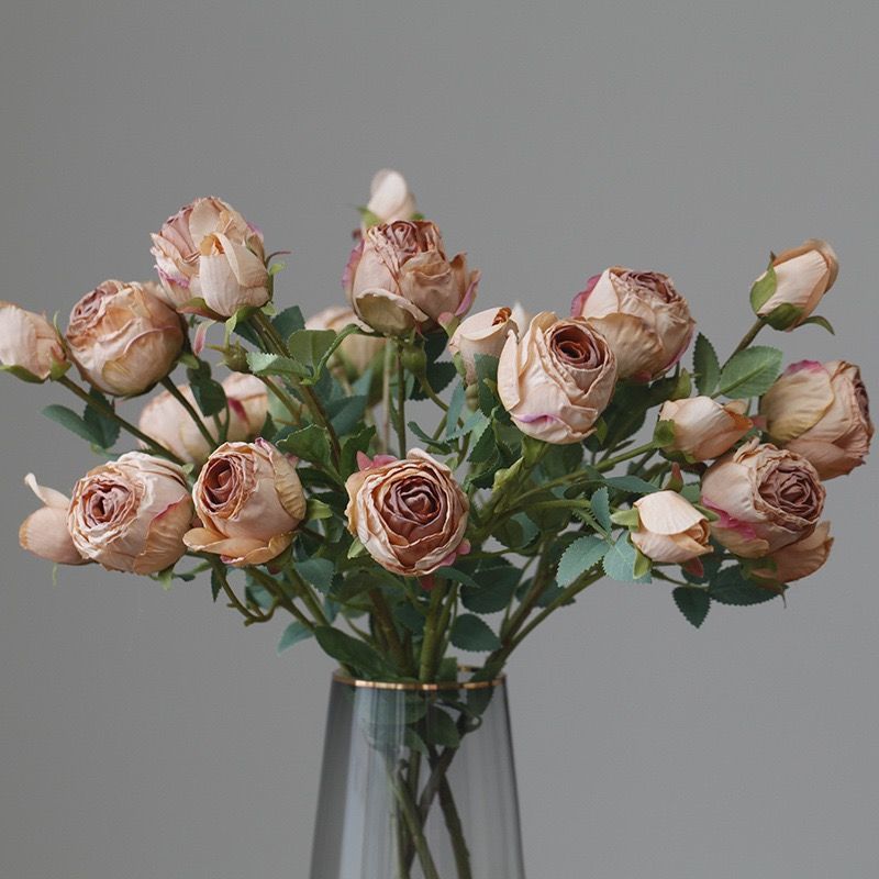ins複古焦邊多頭玫瑰仿真花薔薇假花家居客廳餐桌裝飾花束小玫瑰