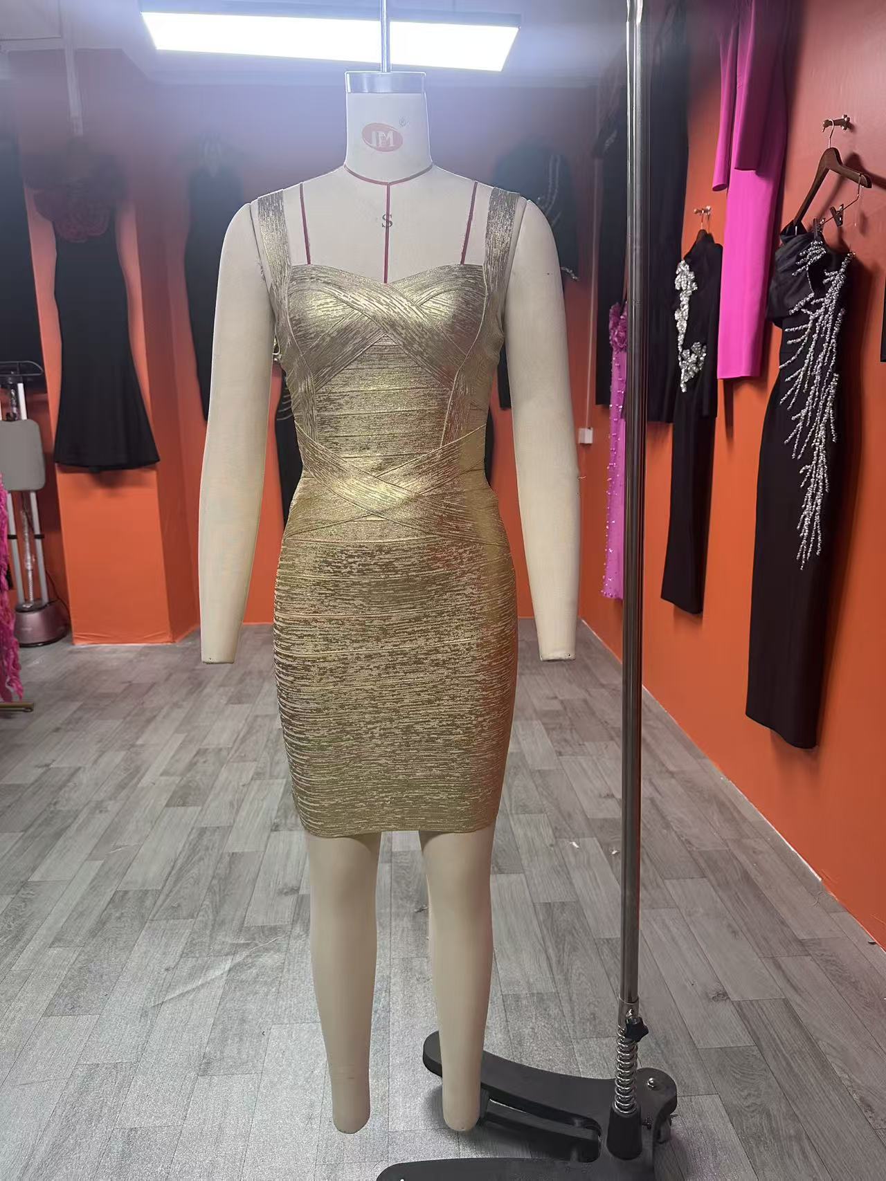 Women's Gold Glitter Bandage Dress Slim Fit Bodycon Short Skirt Style Nightclub Party Wear_ecoleips.com