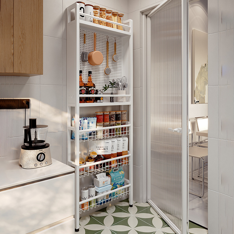 Tablero de agujero trasero de la puerta de la cocina Estante ultrafino de condimentos Estante de disposición de utensilios de cocina contra la pared