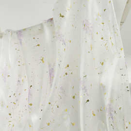 紫藤竹叶藕莲汉服上襦裙布面料白底烫金数码印花水光纱雪纺玉猫家