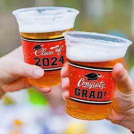 咖啡杯一次性杯子带盖 透明冰杯派对塑料杯pet冷饮杯亚马逊主题