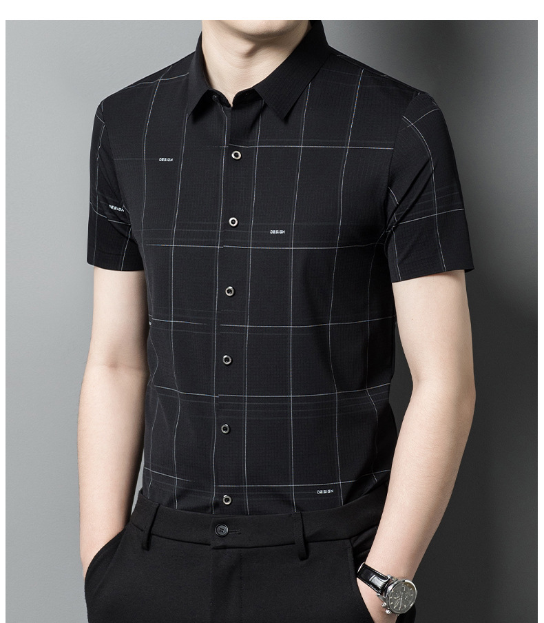 2024 sommer Hemd Licht Reife Casual Check Kurzen ärmeln Atmungsaktive Bequeme Flip Kragen Gedruckt männer Strickjacke_voghion.com