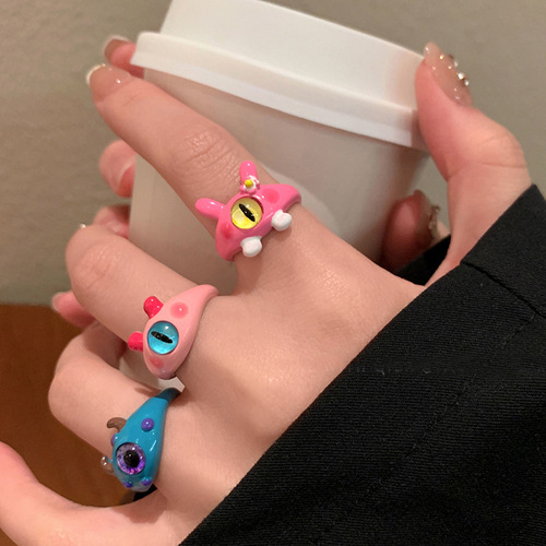 Childlike Cute Monster Cat Ring Women's 2024 New Trendy Fashion Personalized Ring Niche Design Index Finger Ring