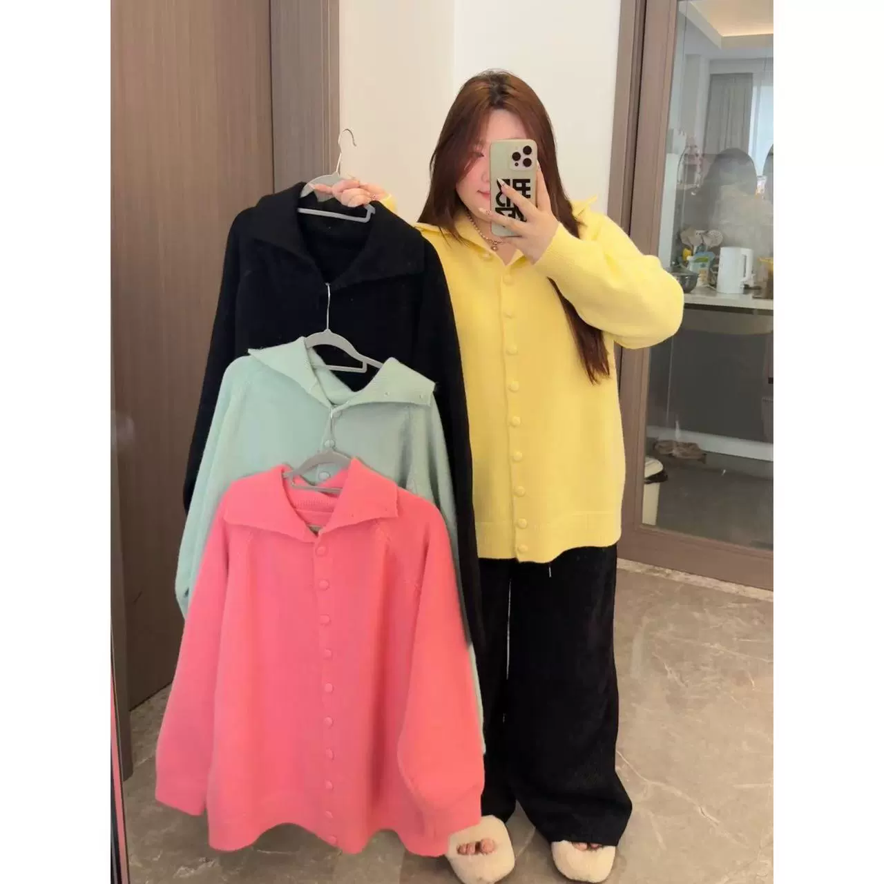 Зимний новый ленивый ветер свободный толстый кардиган женский большой размер дикий свитер желтый зеленый розовый