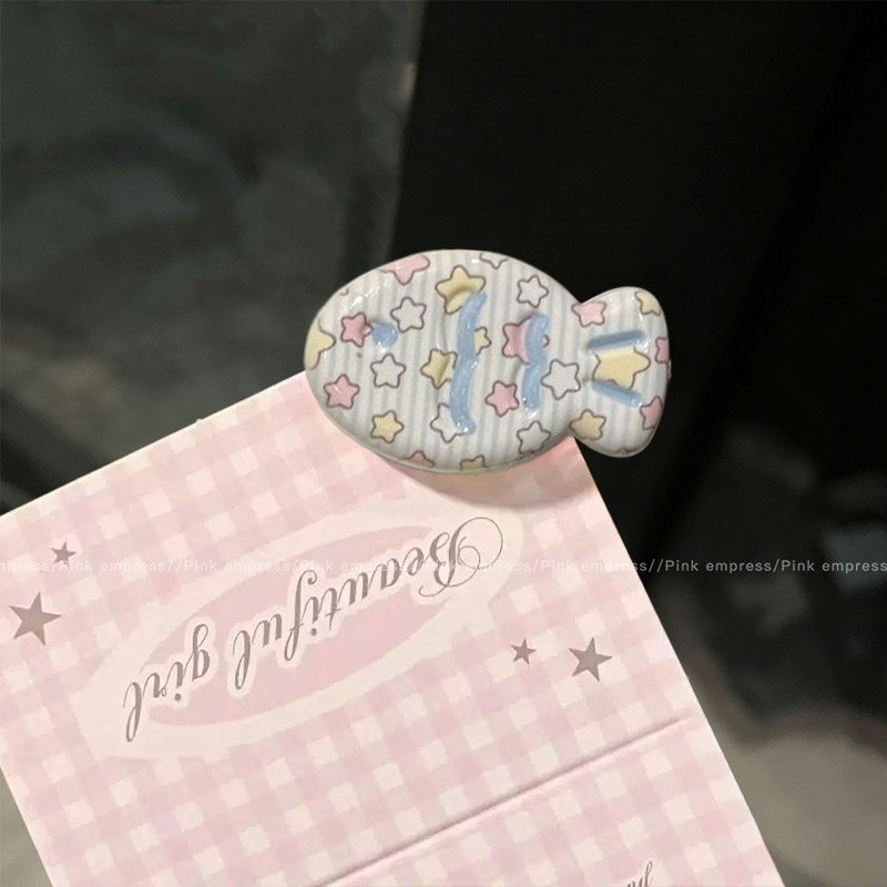 12# 별과 줄무늬 동화 물고기 머리핀 1개 - 하단 클립 약 3.2cm
