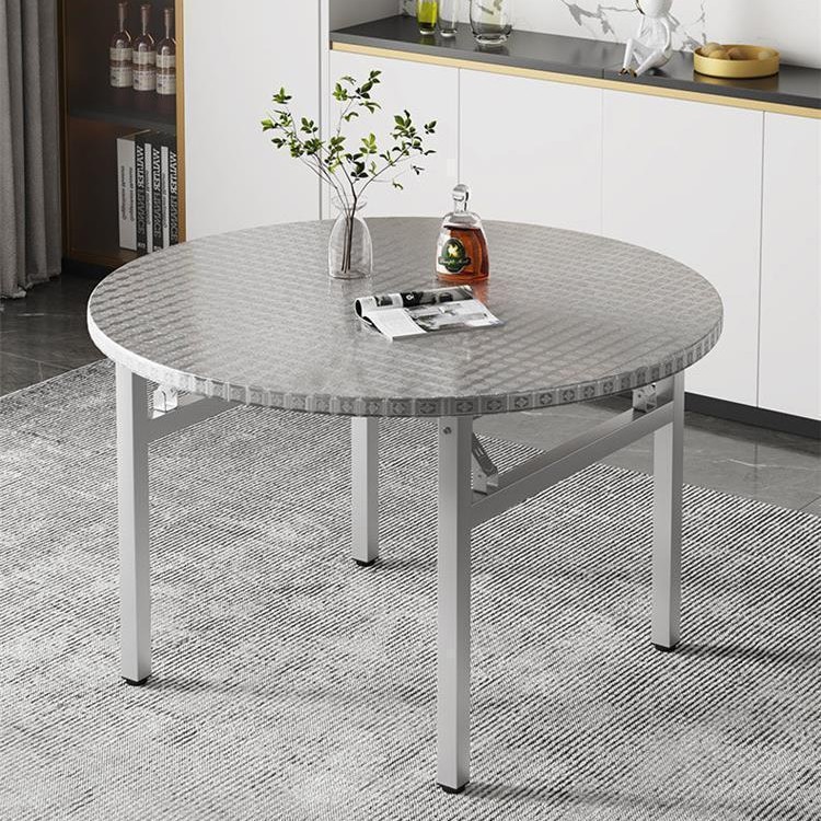 Mesa plegable de acero inoxidable gruesa, mesa de barbacoa comercial doméstica con mesa de comedor giratoria, mesa redonda doméstica plegable de acero inoxidable