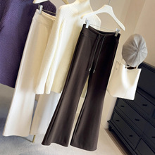 加绒加厚微喇裤女秋冬2025新款松紧高腰显瘦休闲仿羊绒马蹄喇叭裤