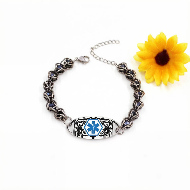 Amazon Medical Id Bracelet with Star of Life Logo, Engravable Crystal Stone, Fashionable Emergency Identification Bracelet