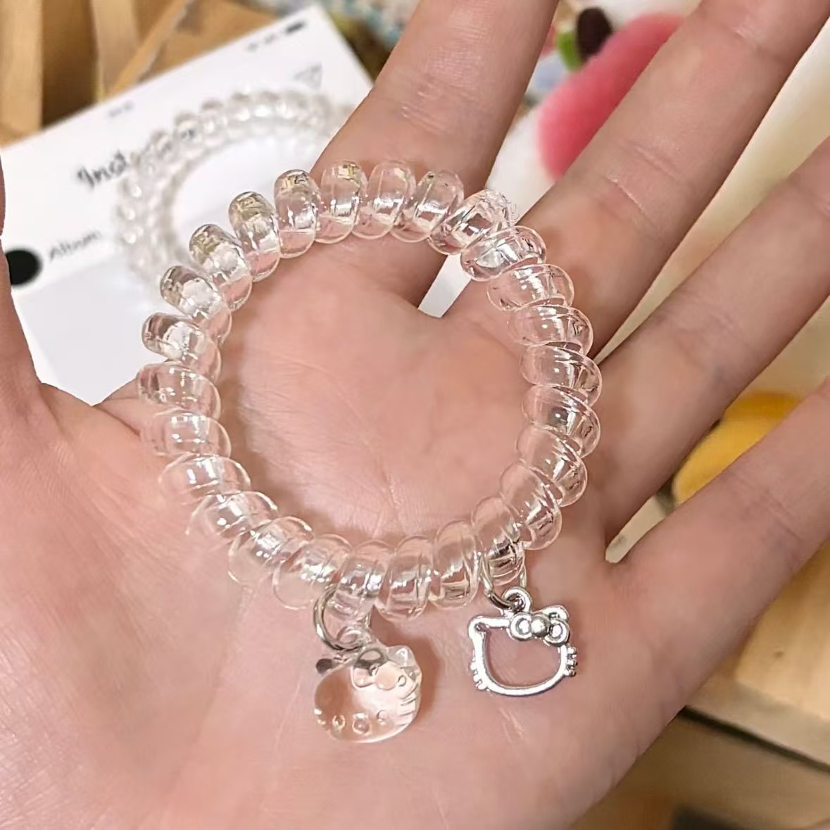 고양이 펜던트 전화 코드 머리끈