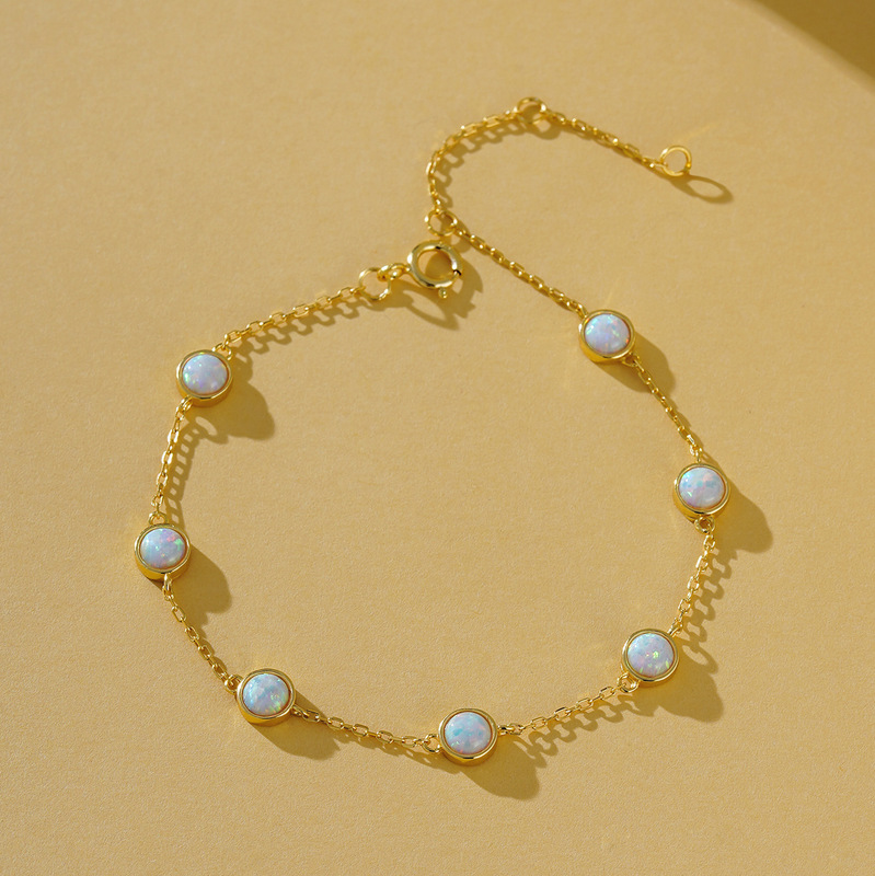S925 All-Body Sterling Silver 7 Opal Fine Bracelet Light Luxury High-Level Joker Jewelry ins Gift Internet Celebrity Jewelry