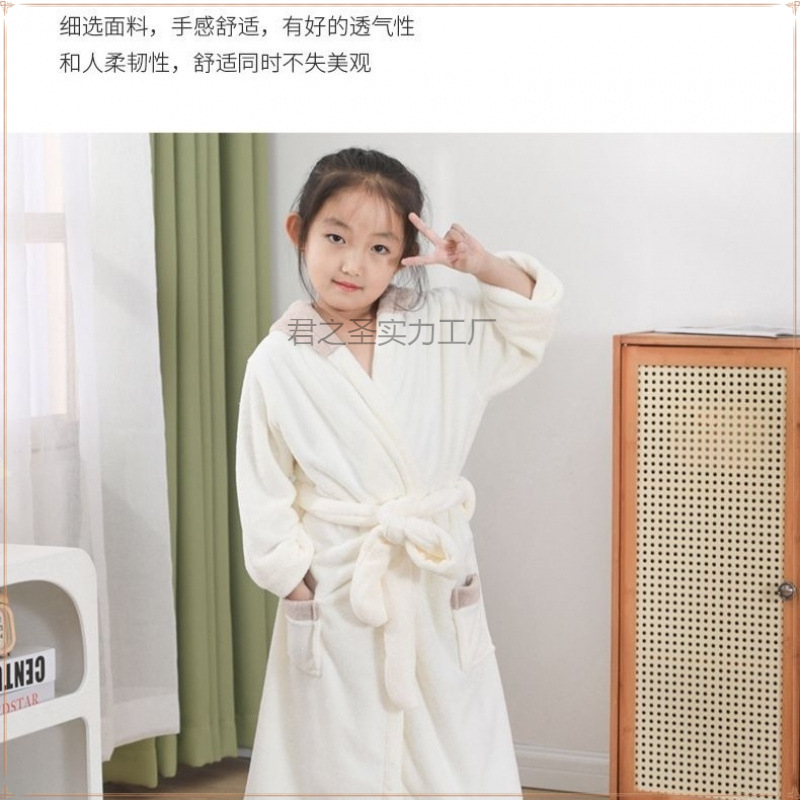 산호 양털 곰 자수 어린이를위한 귀여운 두꺼운 흡수성 머리없는 목욕 가운