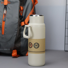 Wholesale Large Capacity Fashionable Casual Insulated Cup with Steel Lid, Portable Detachable Straw Handle, Outdoor Korean Style Stainless Steel Water Bottle