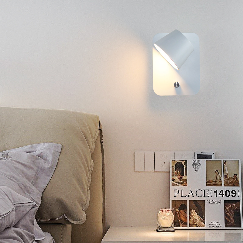 lámpara de pared de lectura LED con interruptor de atenuación lámpara de cabezal de cama del dormitorio nórdico simple ángulo de iluminación ajustable protección de ojos minimalista
