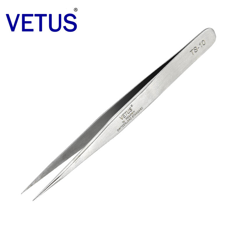 Anti-falsificación de productos genuinos VETUS TS Series anti-magnético anti-ácido y pinzas de acero inoxidable de álcali traje Nido de Pájaro recogiendo el pelo recto puntiagudo