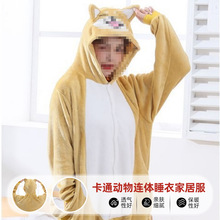 秋冬天珊瑚绒卡通动物斑点狗哈士奇柯基柴犬连体睡衣法兰绒家居服