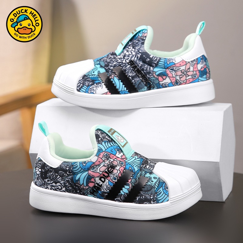 Pequeño pato amarillo conchas zapatos de skate para niños 2025 primavera y otoño nuevos zapatos de suela suave antideslizante para niñas y niños
