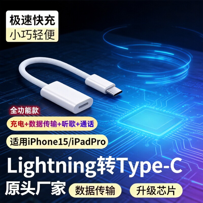 Suitable for Apple 17 Adapter Lightning to Type-C Adapter Cable Pd Fast Charging iPad Lightning Converter Suitable for Apple 17 Adapter Lightning to Type-C Adapter Cable Pd Fast Charging iPad Lightning Converter