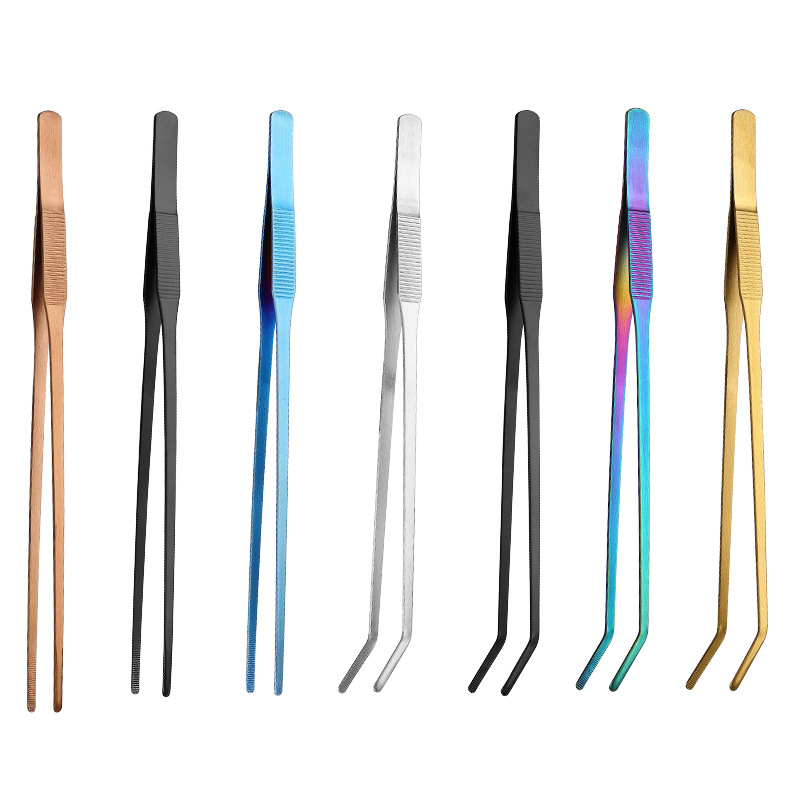 批发不锈钢水草镊子弯头防滑敷料夹子鱼缸水草造景工具多肉夹子