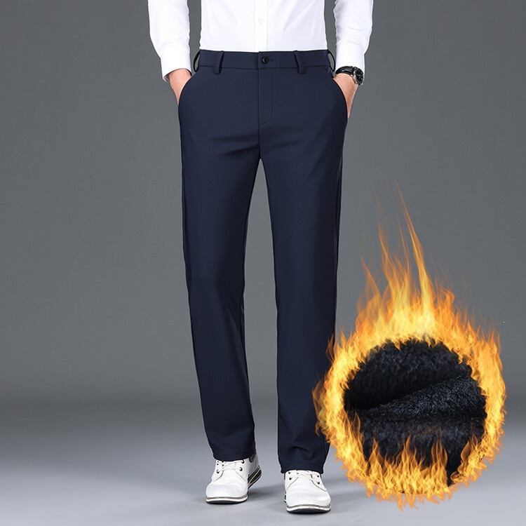Brand 2026 Autumn/Winter Fleece-Lined Solid Color Casual Trousers for Middle-Aged and Young Men - Simple, Warm, Long-Leg Casual Trousers