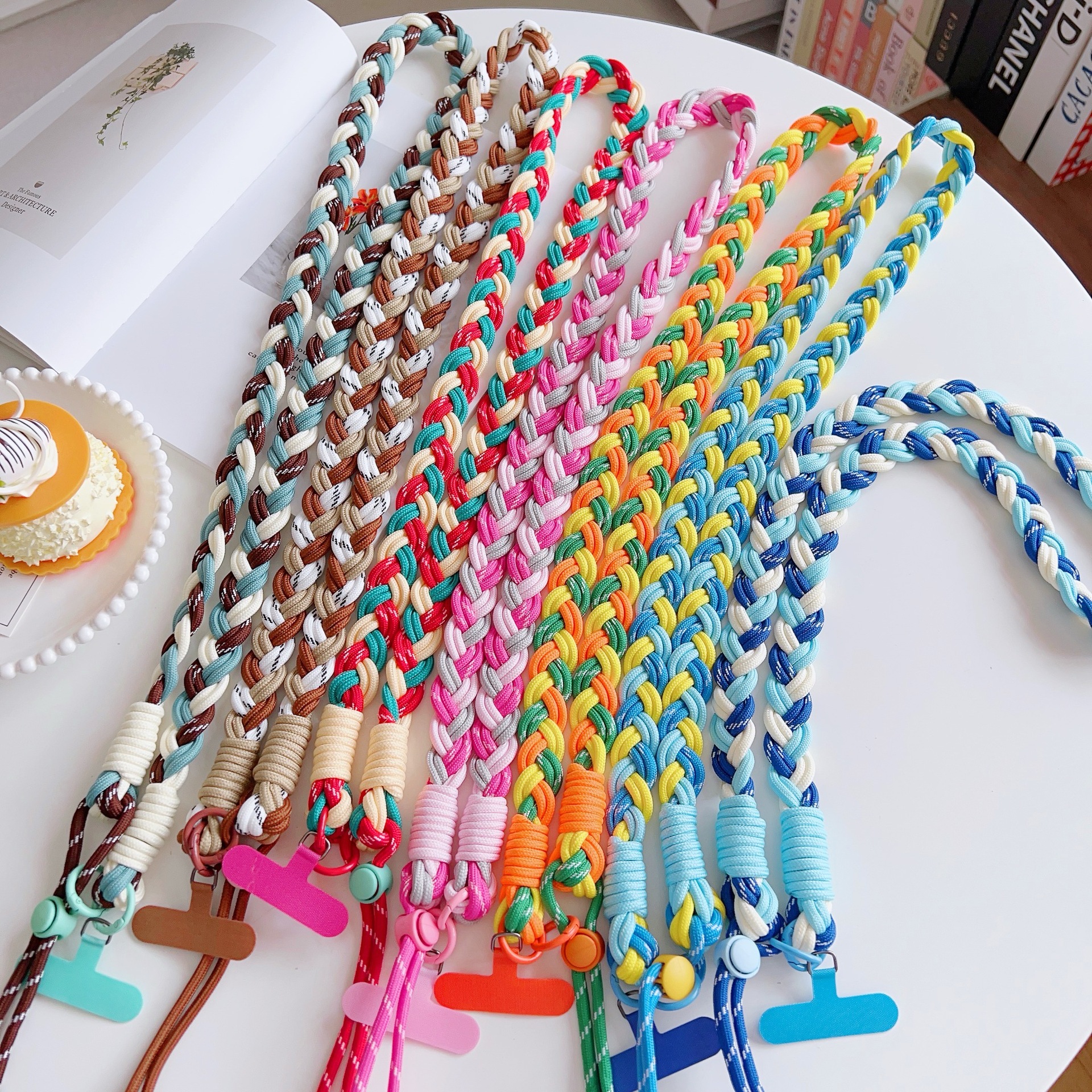 Color trenzado 6 hebras ajustable cuello de teléfono móvil cuello de cuello