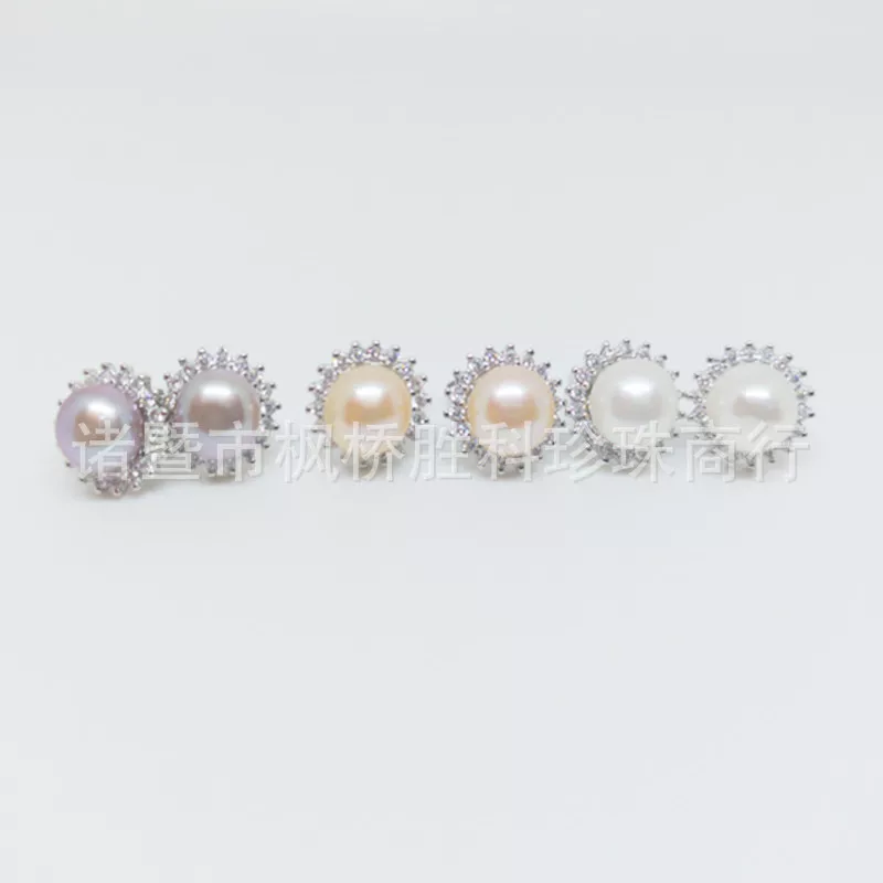 Серьги из жемчуга, цветочные, украшены бриллиантами, 8мм