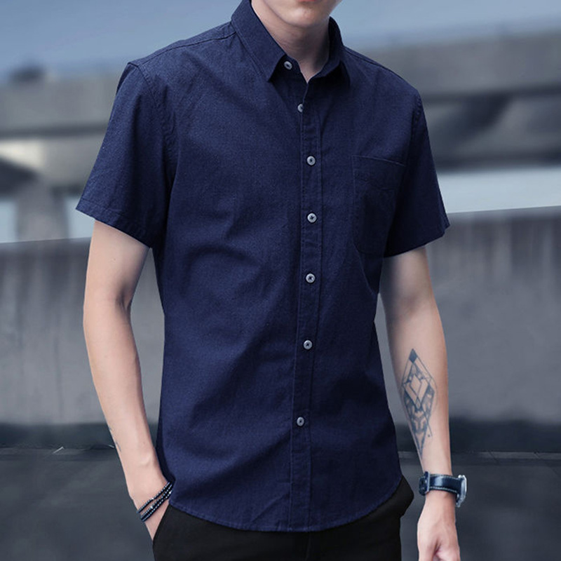 Short-Sleeved Shirt Men's Summer New Korean Style Casual Top Men's Three-Quarter Sleeve Oxford Textile White Shirt Inch Trendy