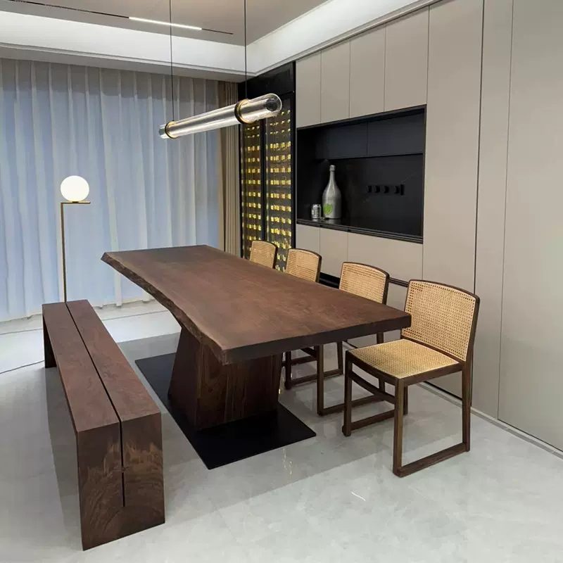 新中式北美黑胡桃木实木大餐桌茶桌办公桌简约设计感会议桌台