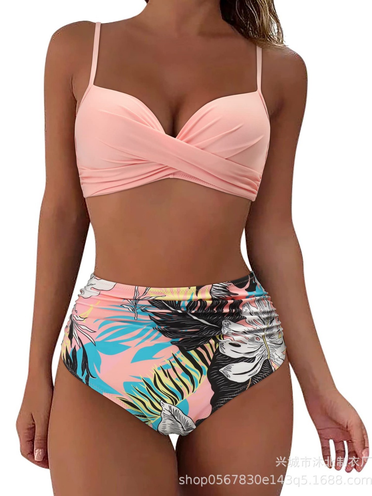 Bikini Cruzado Retro para Mujer Set de 2 Piezas de Poliéster con Almohadilla sin Aros para Playa y Natación