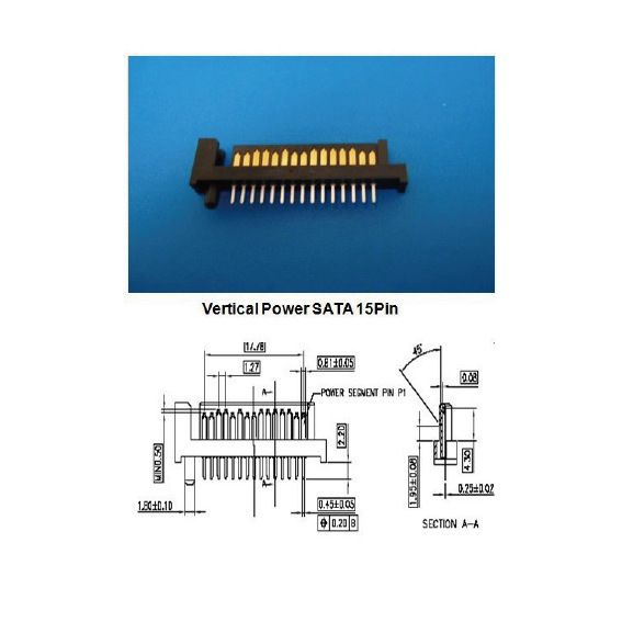 Vertical Power Sata 15Pin Stable Power Supply Regulated Adapter Connector Plug and Socket