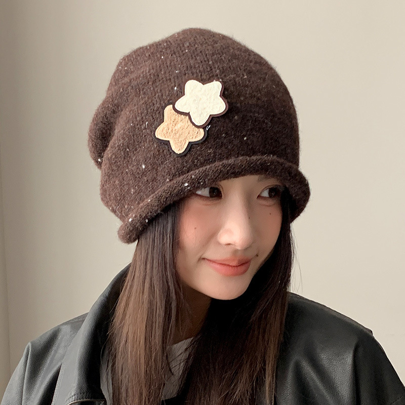 秋冬の新作スターパッチ暖かい帽子、女性用、韓国風多用途ベルベット防風パイル帽子、顔が見える小さなプルオーバー帽子|undefined