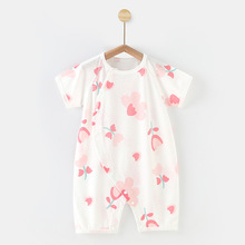 嬰兒短袖連體衣服夏天夏裝棉薄款空調睡衣夏季男女新生寶寶哈衣