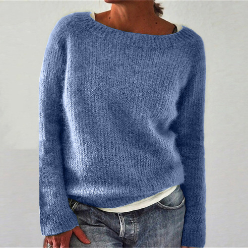 European and American Women's Sweater, Solid Color Classic Basic Knit Top