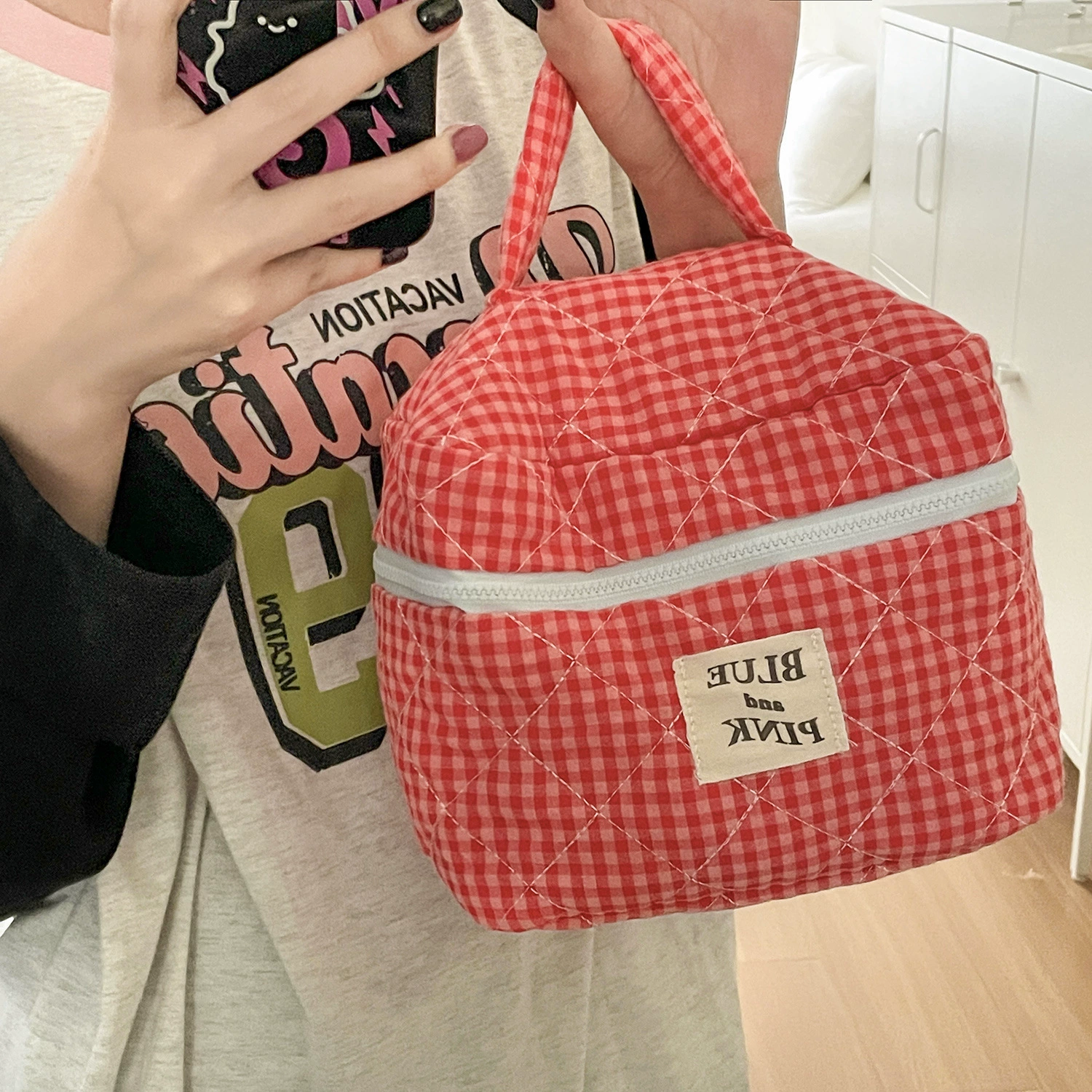 Cosmetic bag, handheld cotton soft capacious organizer bag