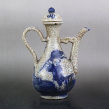 官窑青花人物故事酒壶茶壶瓷器旧货古玩收藏仿古家居中式摆件