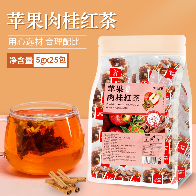 Apple Cinnamon black tea red jujube slices peach dried combination flower and fruit tea independent packaging triangle bag bag flower tea