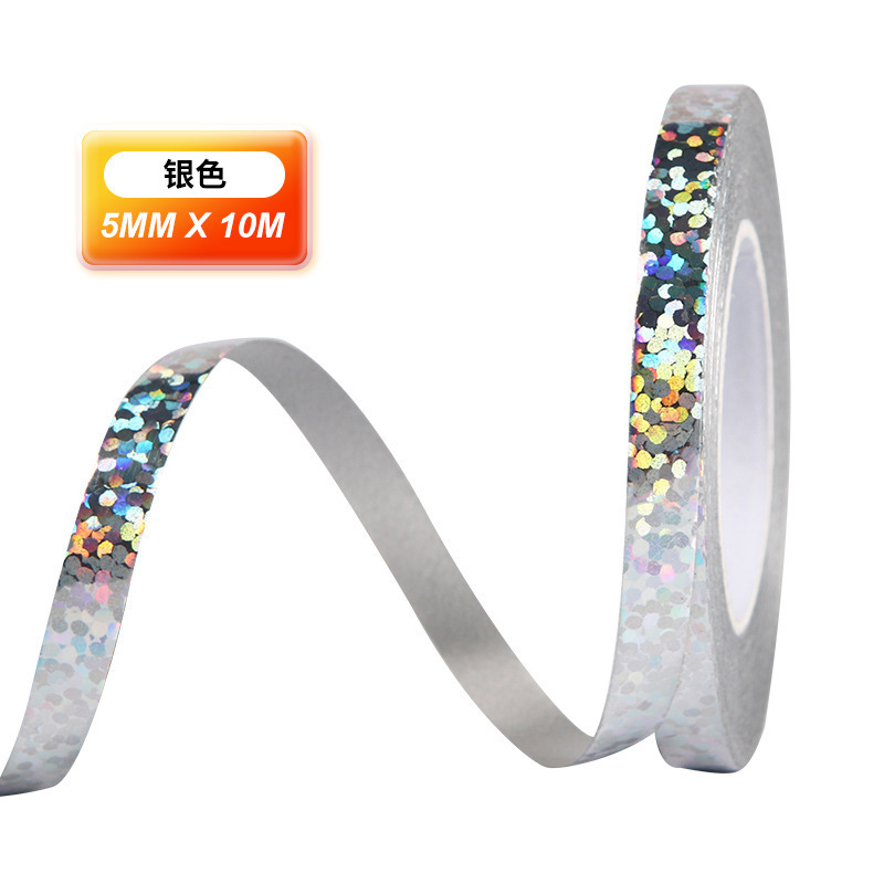 Fábrica directa 10 m cinta láser 5mm ancho globo guirnalda cinta decoración boda vacaciones cinta decorativa al por mayor