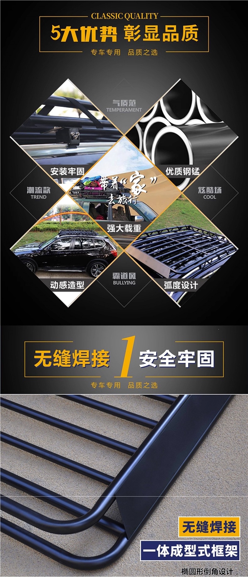 Off-Road Suv Roof Rack Without Crossbars, Car Roof Luggage Rack, Roof Basket, Travel Rack, Universal Storage Rack