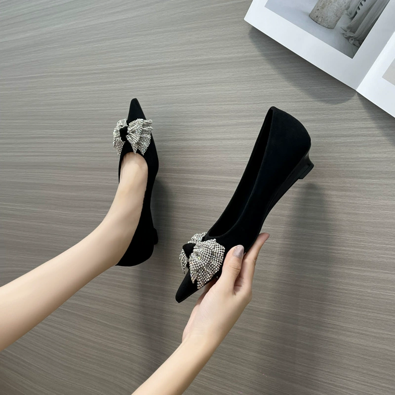 720-500 тот же бант со стразами на высоких каблуках 2024 осень новый французский заостренный каблук темперамент мелкий рот