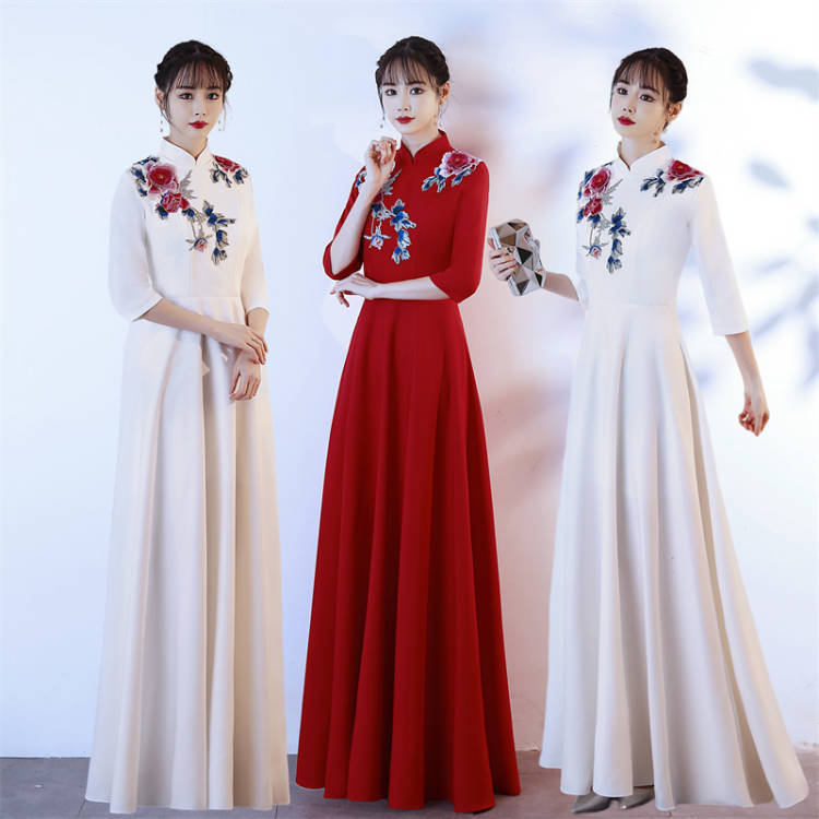 Chorus Performance Dress Women's Long Dress Chinese Style Adult Middle-aged Elegant Host Student Choir Evening Dress