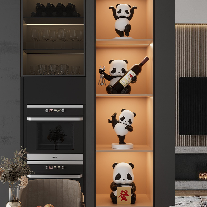 Sala de estar atmosférica de alta gama, decoración de gabinete de vino panda, decoración de gabinete de TV para el hogar de lujo ligero, instalación artesanal de escritorio de oficina de entrada