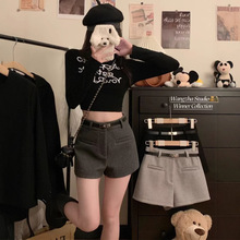 韩版 港风 毛呢短裤女外穿2025秋冬显瘦a字阔腿裤高腰呢子靴裤子
