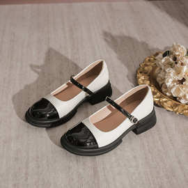 跨境代发玛丽珍小皮鞋女英伦风复古新款黑色工作鞋厚底百搭单鞋女