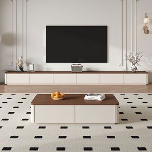 Solid Wood Tv Cabinet and Coffee Table Set for Small Spaces, Simple Modern Storage Cabinet, Floor-Standing Japanese-Style Natural Wood Base Cabinet