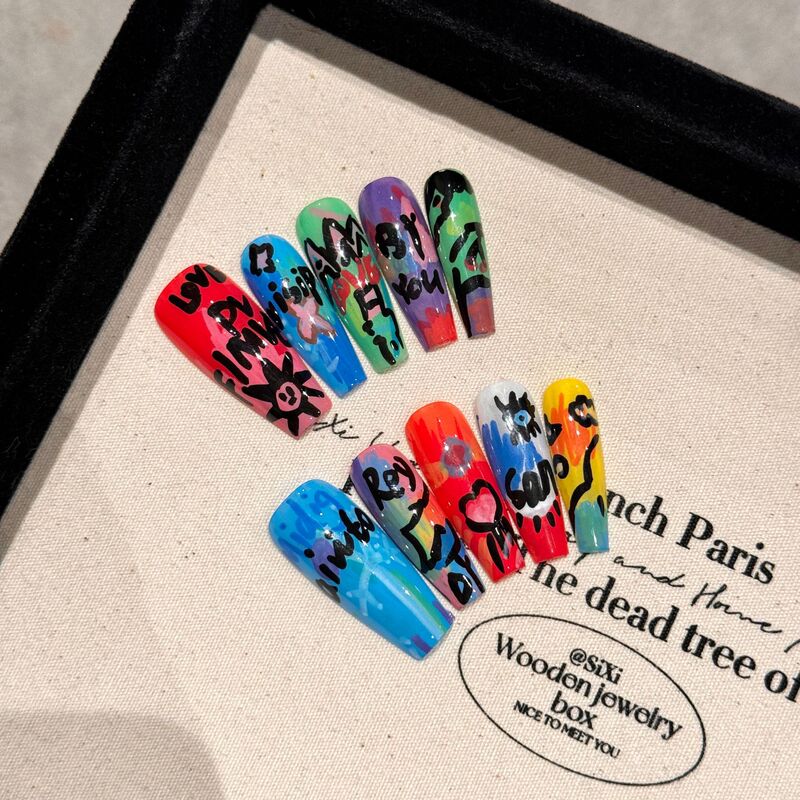 Taiwu Handmade Wear Armor Spice Girl Nail Art Color Essay Graffiti Oil Painting Series Removable Fake Nail Wear Armor