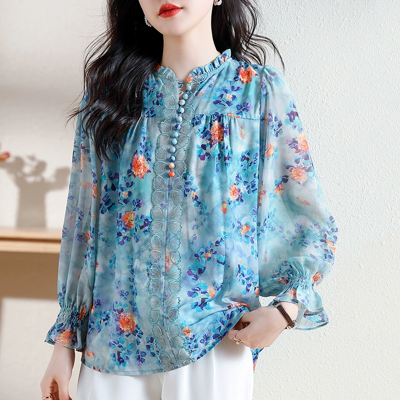 Shiffon summer flashlight, shirt, western style, oversize, plus size