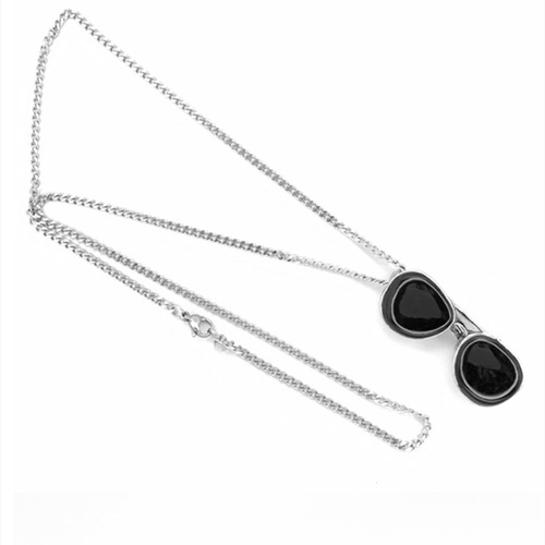 Creative Hip-Hop Necklace Pendant Accessory Titanium Steel Rap Sunglasses Street Versatile Design Korean Japanese Men Women Sweater Chain Trend