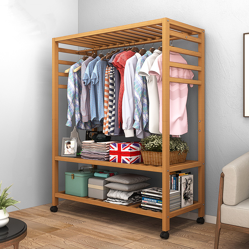 Clothes Rack Floor-Standing Bedroom Wardrobe Simple Household Clothes Rack Simple Modern Solid Wood Floor-Standing Coat Rack