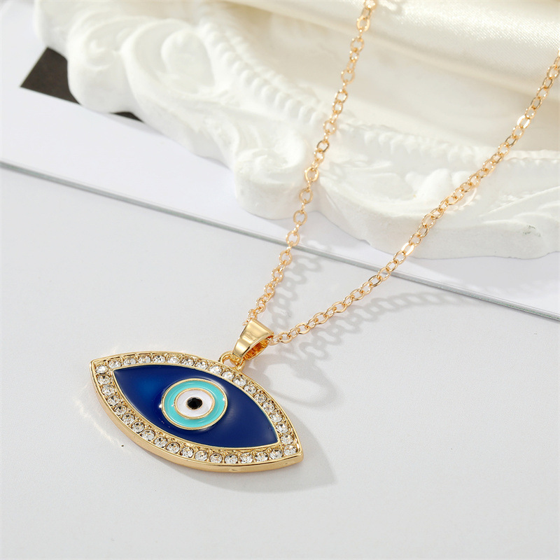 Retro Rhinestone Turkish Blue Eye Pendant Necklace Wholesale