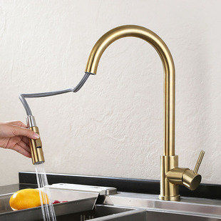 Kitchen golden faucet SUS304 stainless steel pull-out sink golden faucet cross-border Amazon